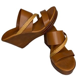 Italian Shoemakers Tan Leather Wedges Size 11